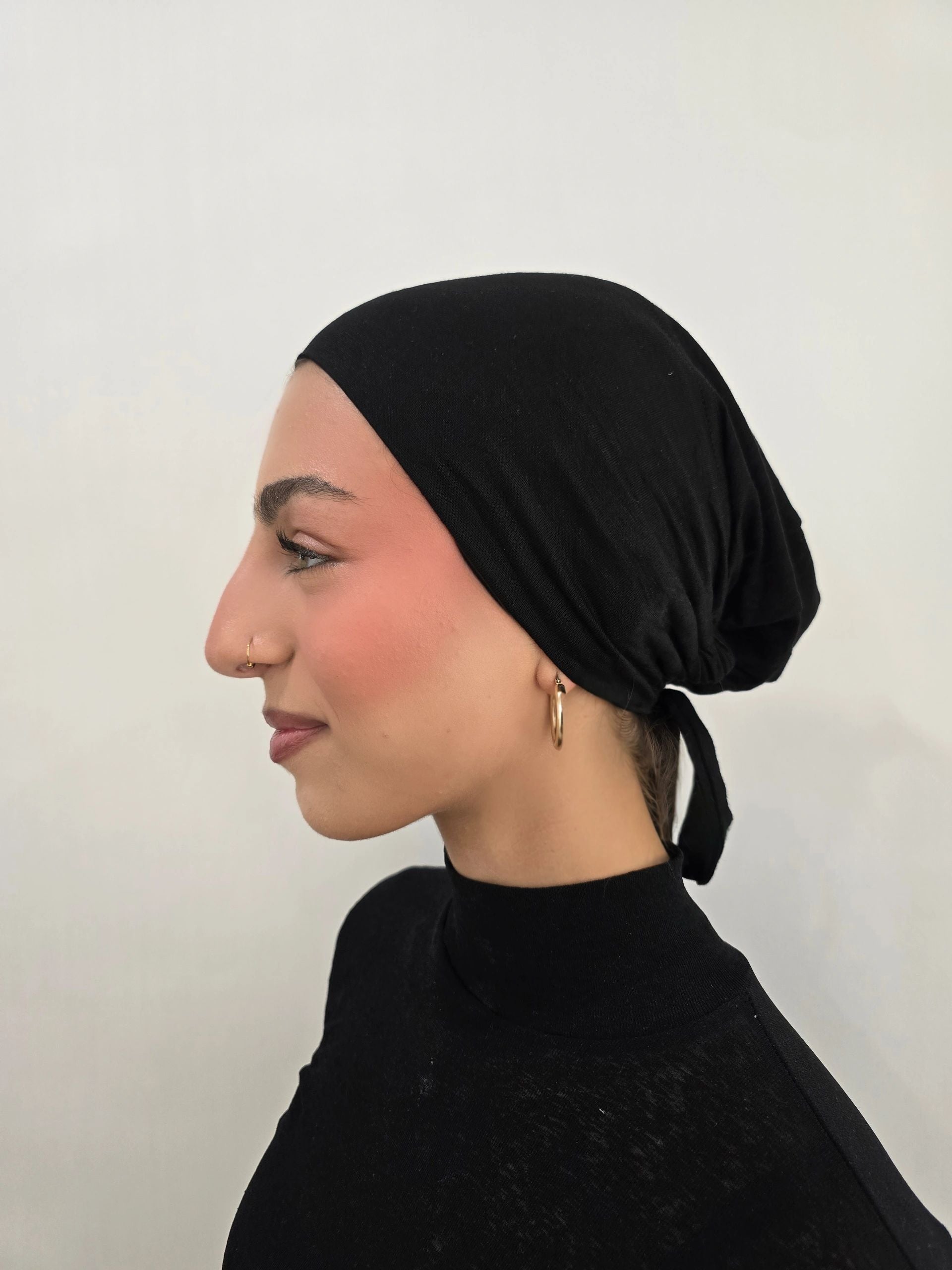 Cotton Jersey Tie Back Undercap- Black